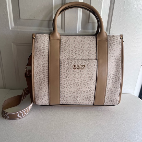 Guess Normandy beige tan logo tote satchel bag - Picture 1 of 7